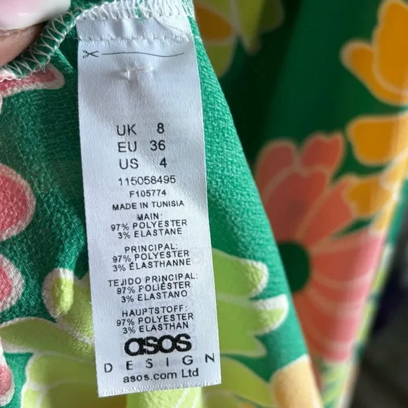 ASOS DESIGN Angel Sleeve Midi Dress Open Back in Large Floral Print Size 4 - Picture 9 of 9